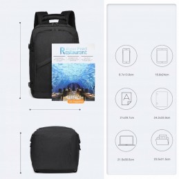 Czarny Plecak Ryanair 40x30x20 do Samolotu Bagaż Mały 20L Kono Expander - 13