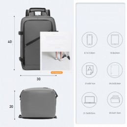 Wodoodporny Szary Plecak do Samolotu 40x30x20 Bagaż 20L Expander W2 - 12