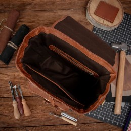 Brązowy Plecak Skórzany z Kieszeniami do Pracy Vintage retro Belveder B-BP1G - 5