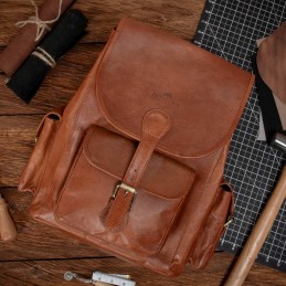 Brązowy Plecak Skórzany z Kieszeniami do Pracy Vintage retro Belveder B-BP1G - 11