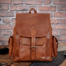 Brązowy Plecak Skórzany z Kieszeniami do Pracy Vintage retro Belveder B-BP1G - 3