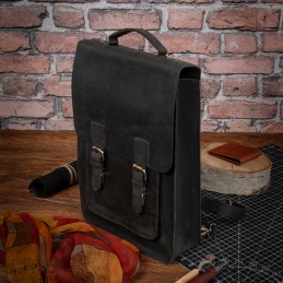 Czarny Tornister Skórzany Vintage Damski prostokątny na Laptopa 15,6 DR89 - 7