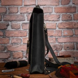 Czarny Tornister Skórzany Vintage Damski prostokątny na Laptopa 15,6 DR89 - 6