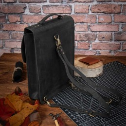 Czarny Tornister Skórzany Vintage Damski prostokątny na Laptopa 15,6 DR89 - 8