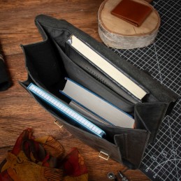 Czarny Tornister Skórzany Vintage Damski prostokątny na Laptopa 15,6 DR89 - 3