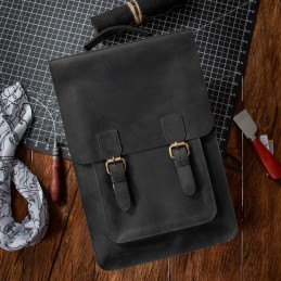Czarny Tornister Skórzany Vintage Damski prostokątny na Laptopa 15,6 DR89 - 2
