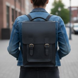 Czarny Tornister Skórzany Vintage Damski prostokątny na Laptopa 15,6 DR89 - 1