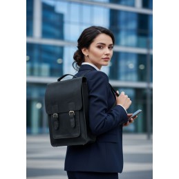 Czarny Tornister Skórzany Vintage Damski prostokątny na Laptopa 15,6 DR89 - 9