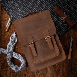 Brązowy Tornister Skórzany Vintage Damski prostokątny na Laptopa 15,6 DR89 - 2