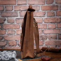 Brązowy Tornister Skórzany Vintage Damski prostokątny na Laptopa 15,6 DR89 - 8