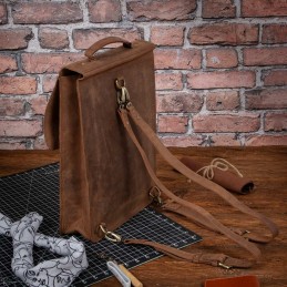 Brązowy Tornister Skórzany Vintage Damski prostokątny na Laptopa 15,6 DR89 - 9