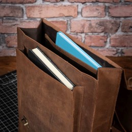 Brązowy Tornister Skórzany Vintage Damski prostokątny na Laptopa 15,6 DR89 - 4
