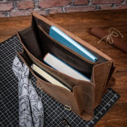Brązowy Tornister Skórzany Vintage Damski prostokątny na Laptopa 15,6 DR89 - 3