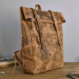 Brązowy Plecak na Laptopa 17 cali Duży gruba Skóra Naturalna Belveder BP245 - 4