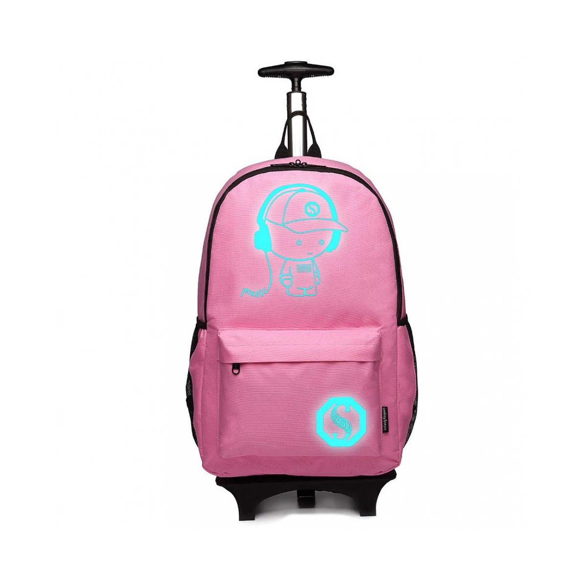 Fluorescencyjny Różowy Plecak na Kółkach dla Dziewczynki Wodoodporny Cody